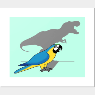 t-rex shadow - blue gold ara macaw Posters and Art